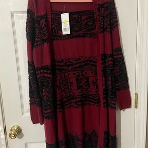 Red and Black Patterned Cardigan